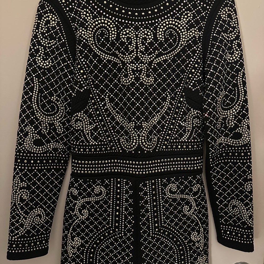Bebe Black Dress with Silver Bead Accents